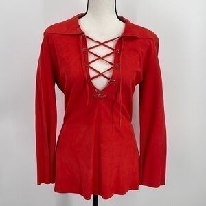 Like new faux suede red bell sleeve top medium from Amazon
